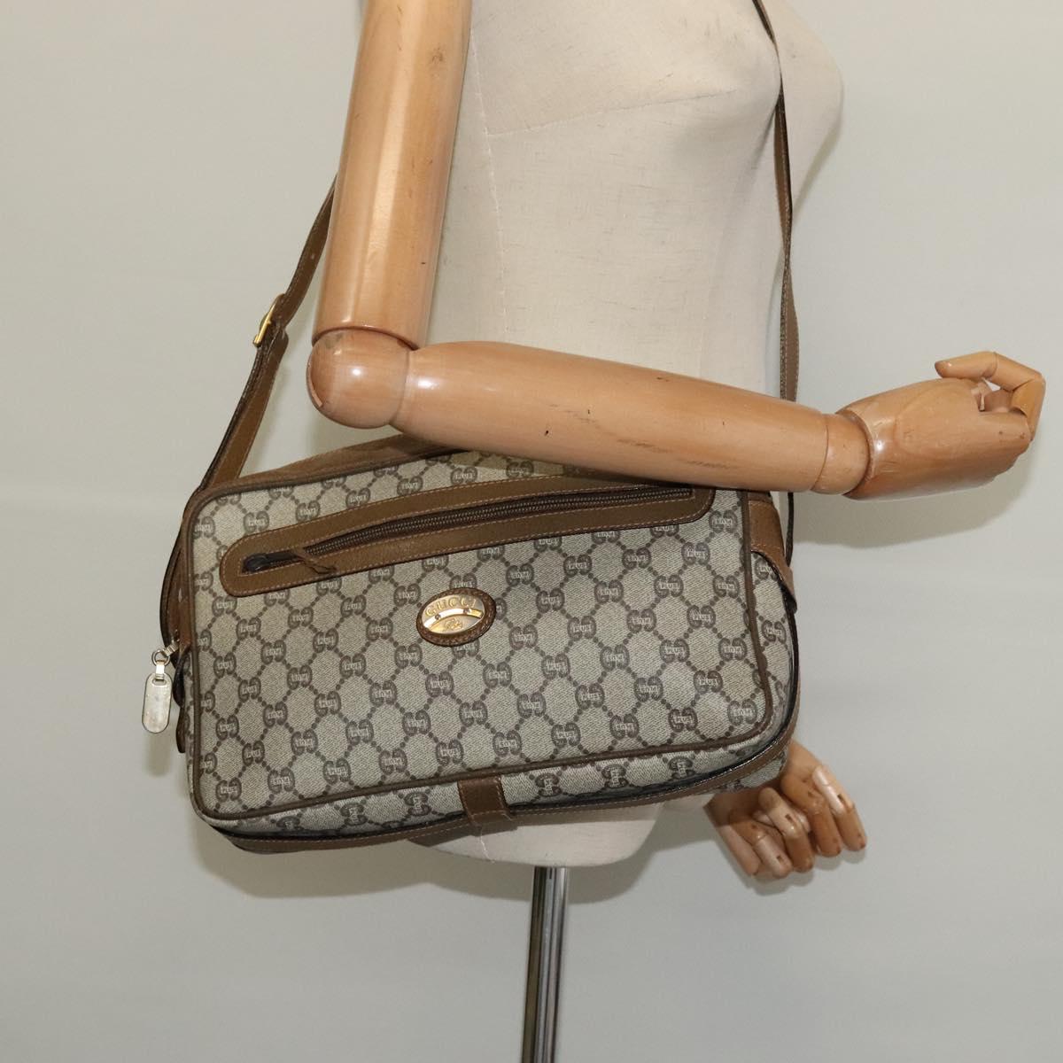 GUCCI GG Plus Supreme Shoulder Bag PVC Beige Gold Auth BA1591