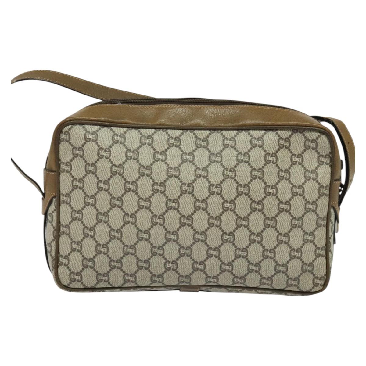GUCCI GG Plus Supreme Shoulder Bag PVC Beige Gold Auth BA1591