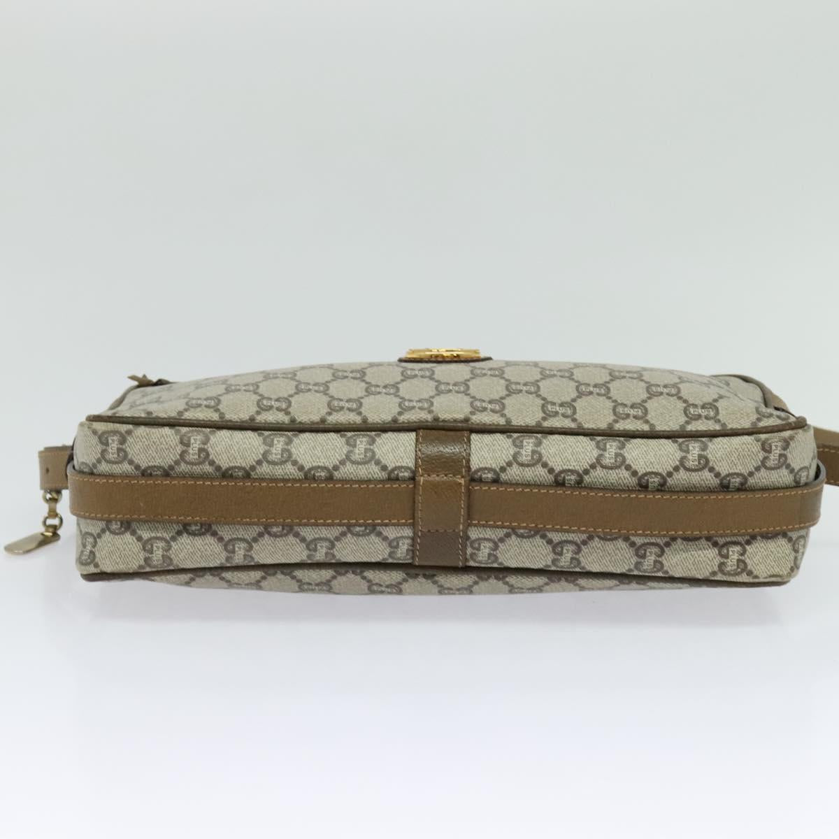GUCCI GG Plus Supreme Shoulder Bag PVC Beige Gold Auth BA1591
