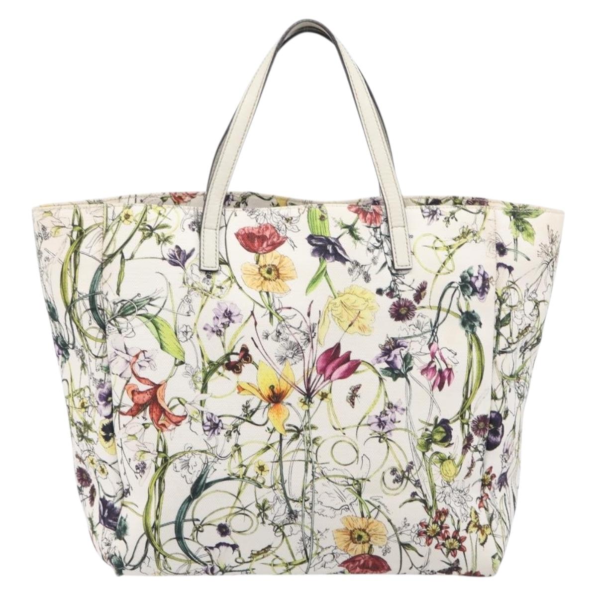 GUCCI Flora Tote Bag Canvas White 282439 Auth BA15910V