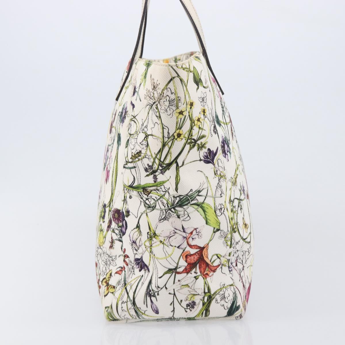 GUCCI Flora Tote Bag Canvas White 282439 Auth BA15910V
