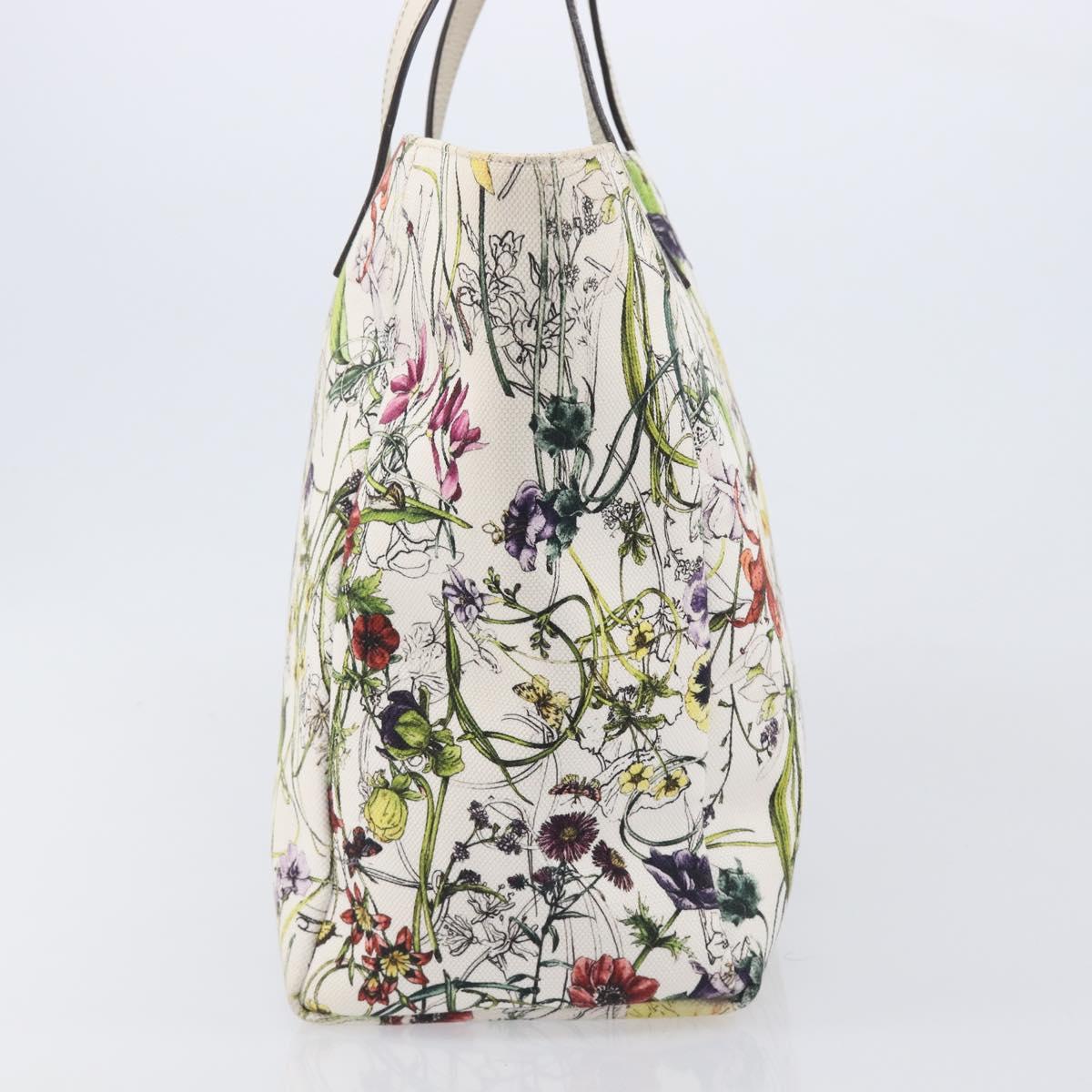 GUCCI Flora Tote Bag Canvas White 282439 Auth BA15910V