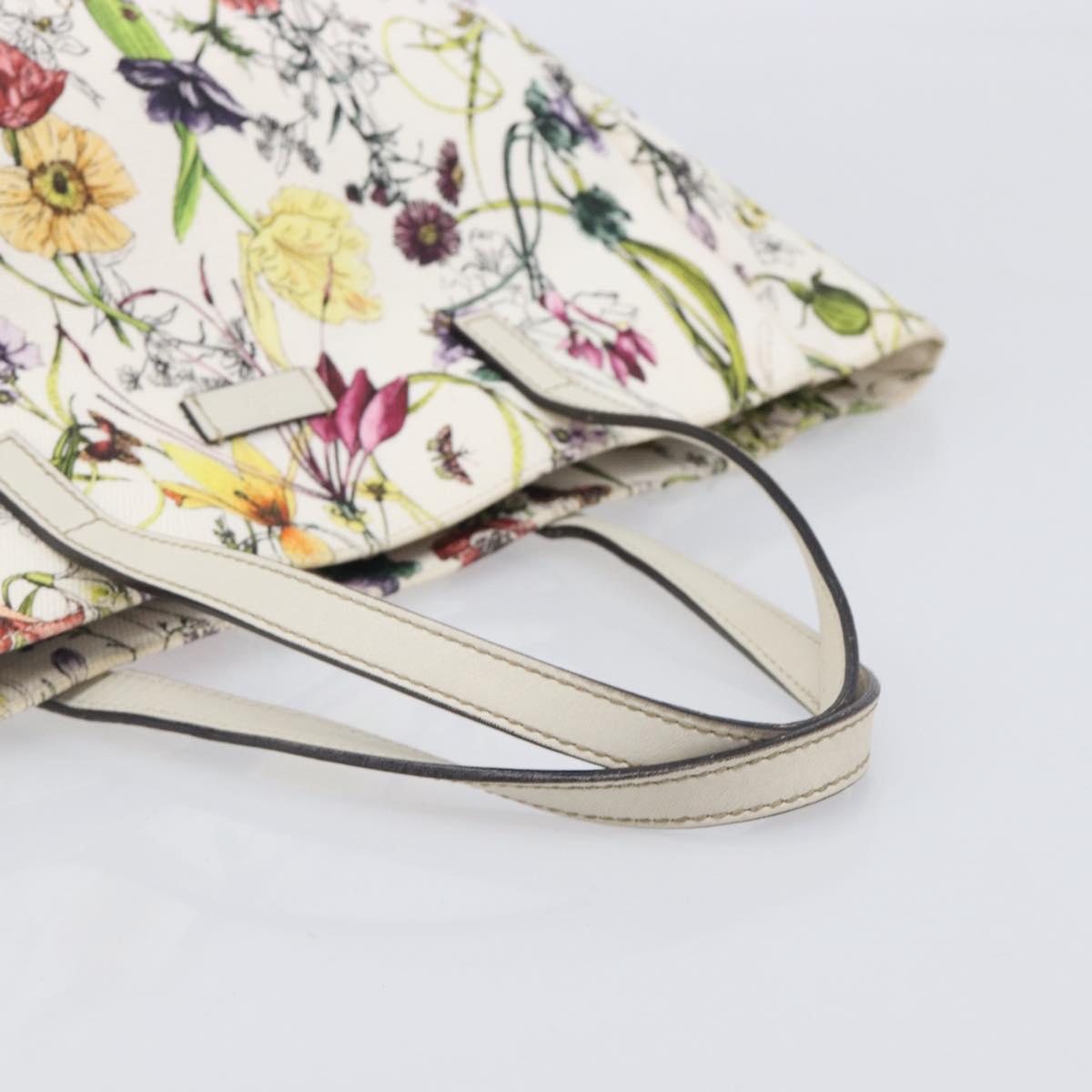 GUCCI Flora Tote Bag Canvas White 282439 Auth BA15910V