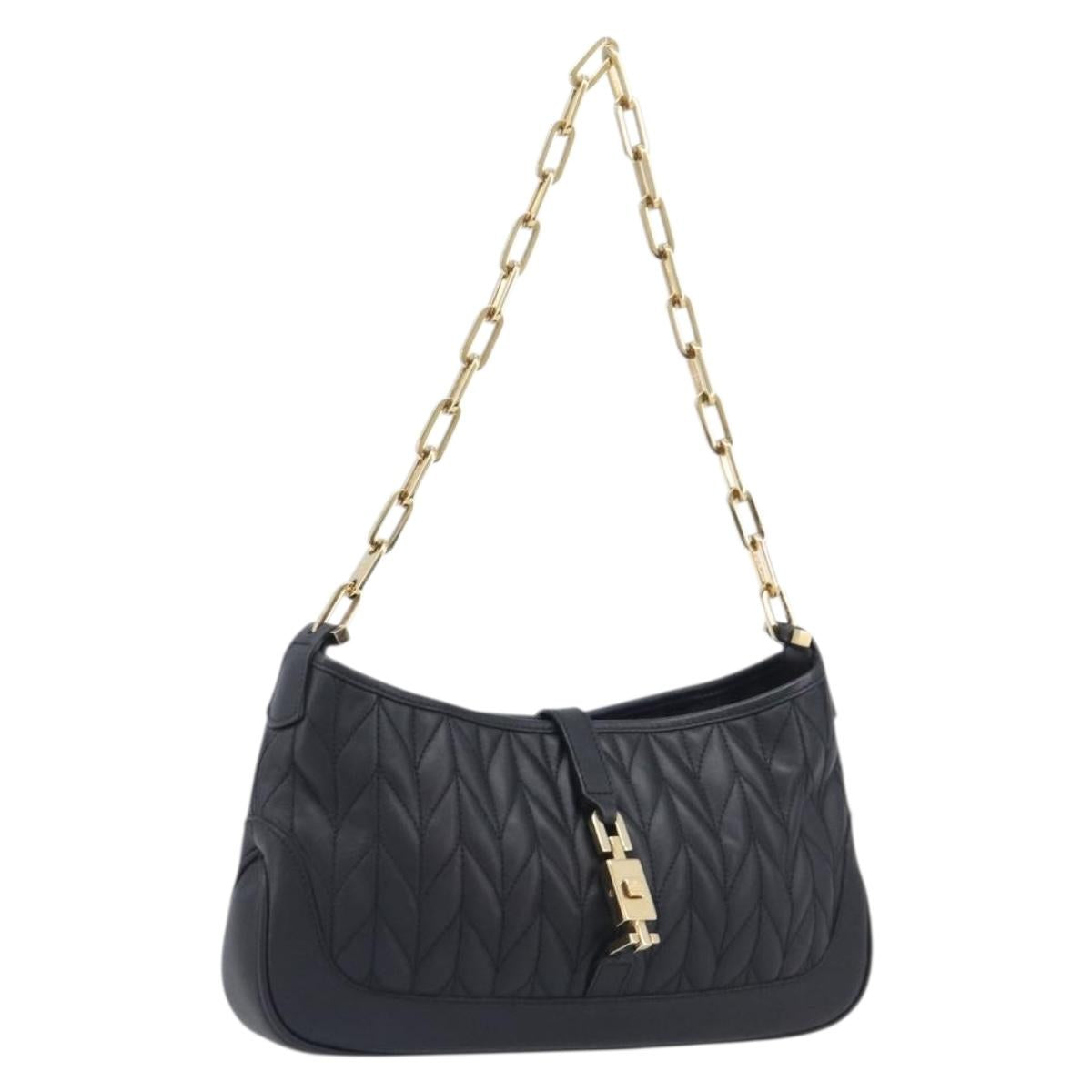GUCCI Jackie Chain Shoulder Bag Leather Black Gold 001 4032 Auth BA15911M