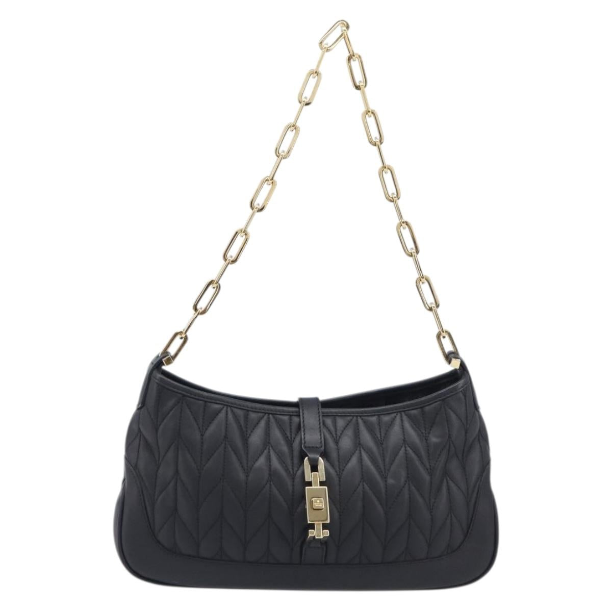 GUCCI Jackie Chain Shoulder Bag Leather Black Gold 001 4032 Auth BA15911M