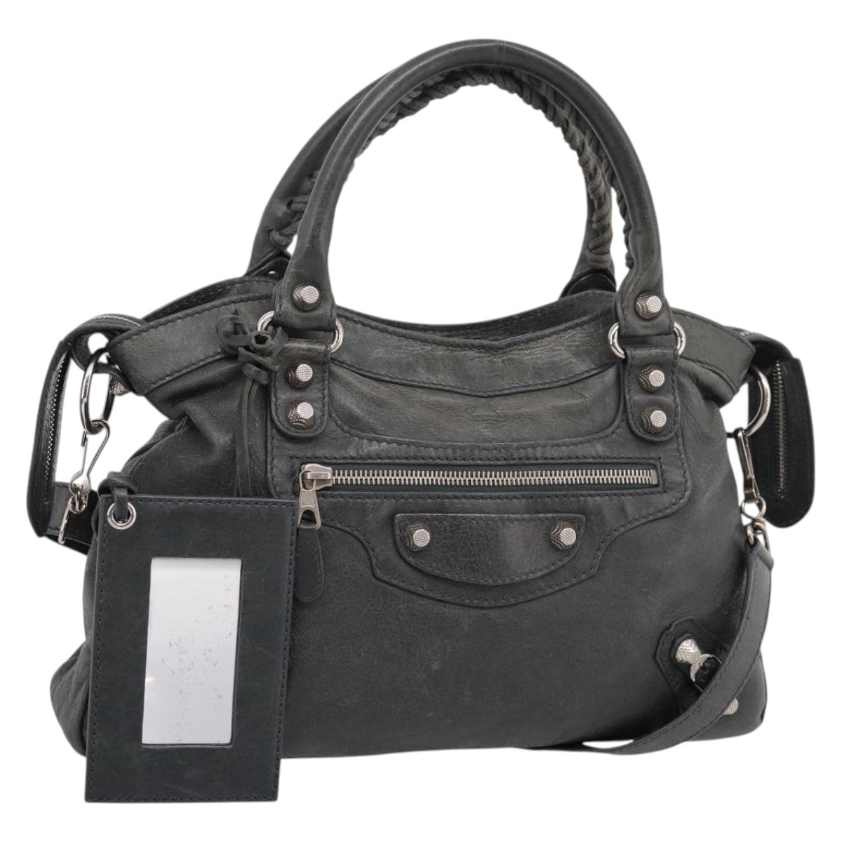 Balenciaga Giant Town Hand Bag Leather 2way Gray Silver 285434 Auth BA15913V