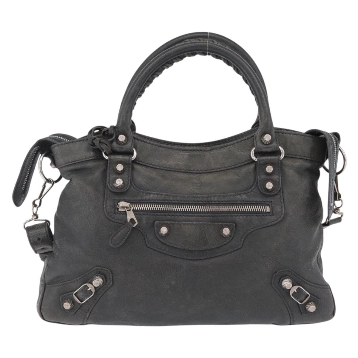 Balenciaga Giant Town Hand Bag Leather 2way Gray Silver 285434 Auth BA15913V