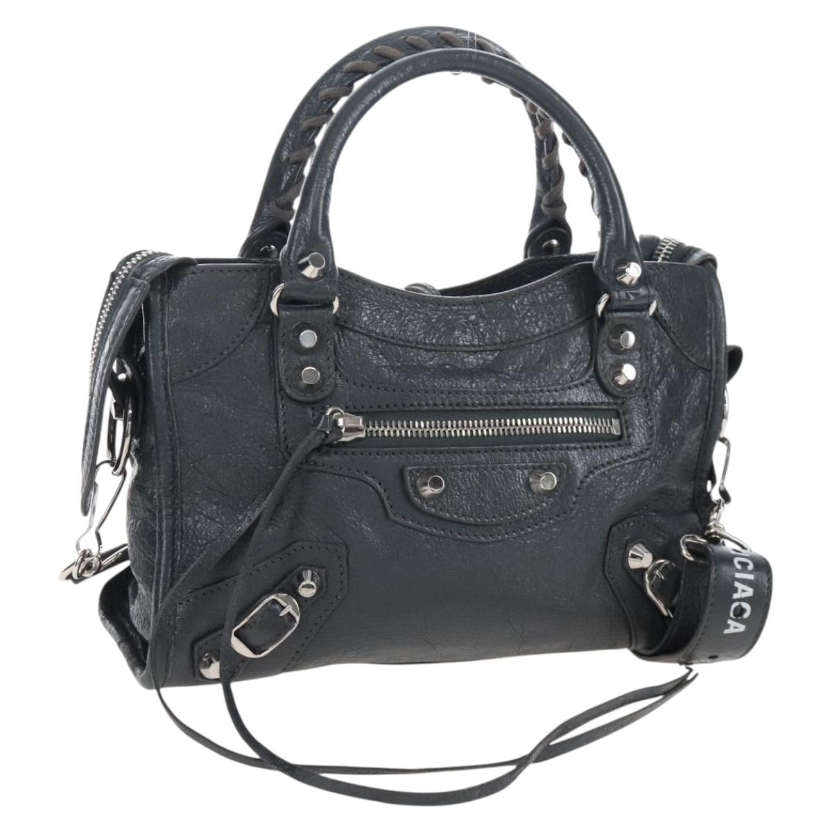 Balenciaga Classic Mini City Bag Leather 2way Gray Silver 300295 Auth BA15915M