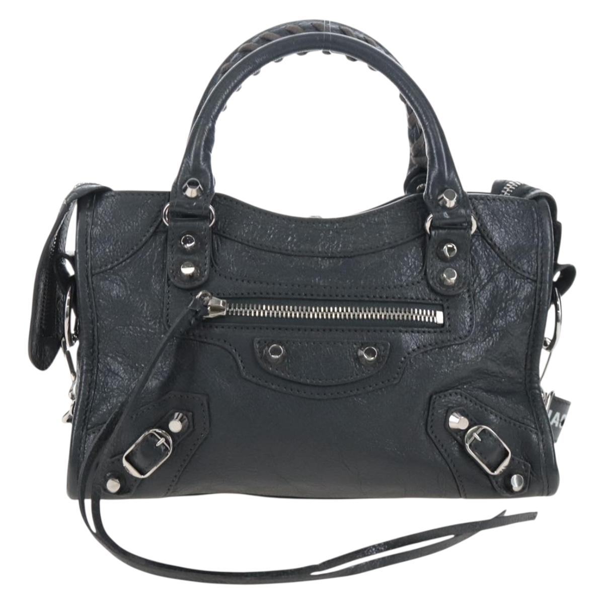 Balenciaga Classic Mini City Bag Leather 2way Gray Silver 300295 Auth BA15915M