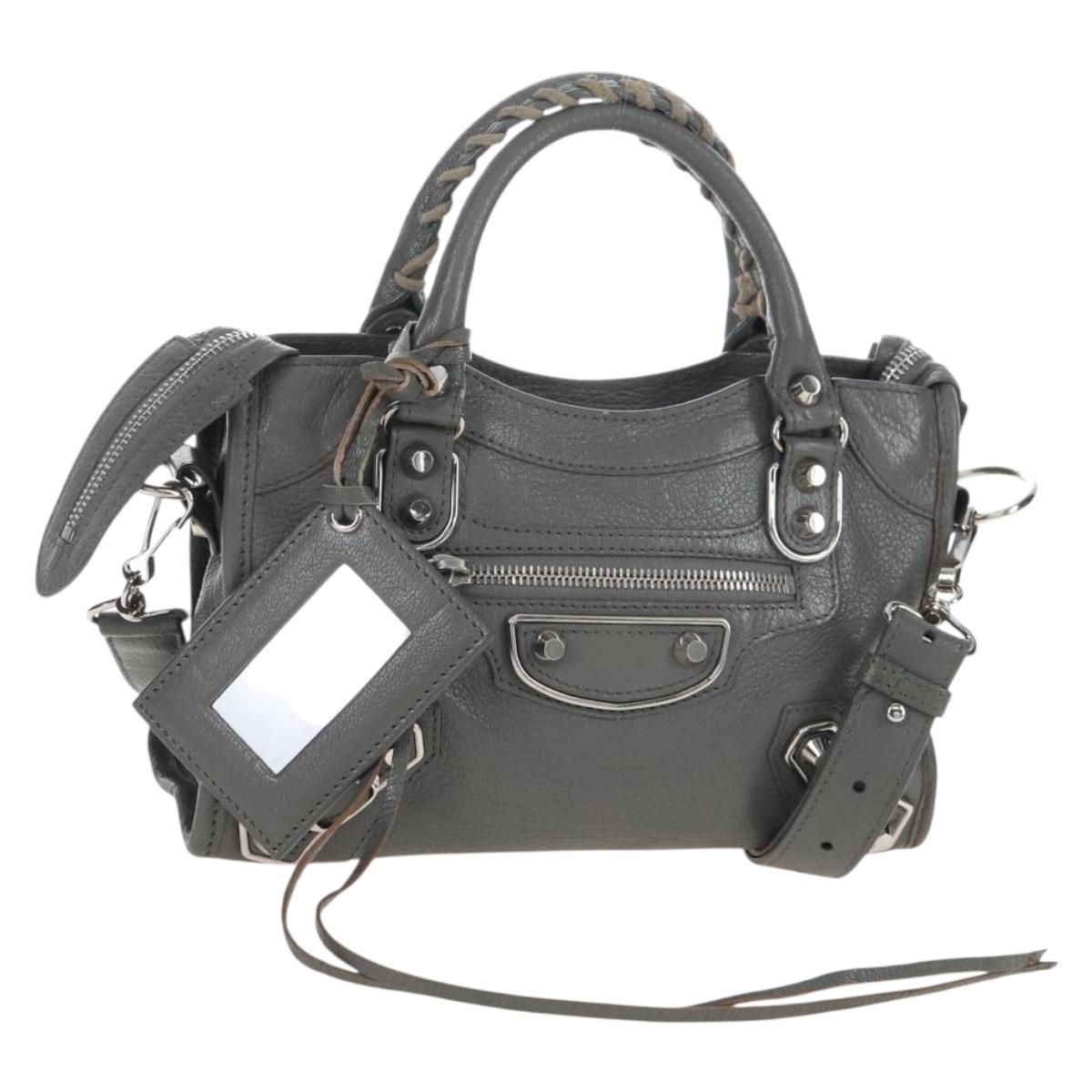 Balenciaga Classic Metal Edge City Mini Leather 2way Gray 390160 Auth BA15916M