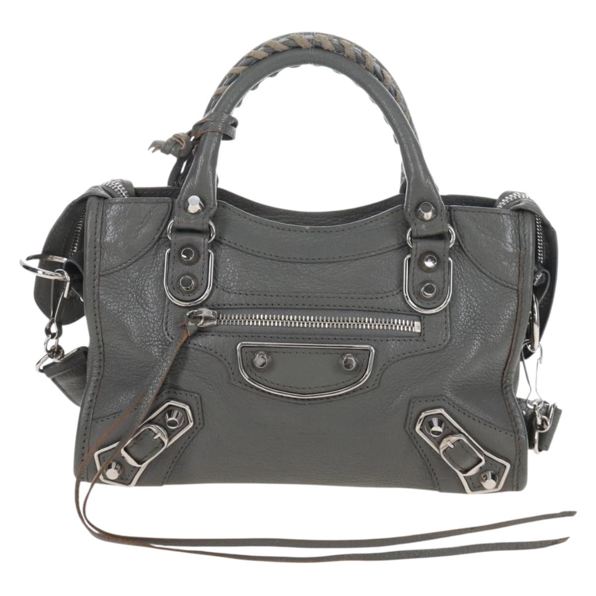 Balenciaga Classic Metal Edge City Mini Leather 2way Gray 390160 Auth BA15916M