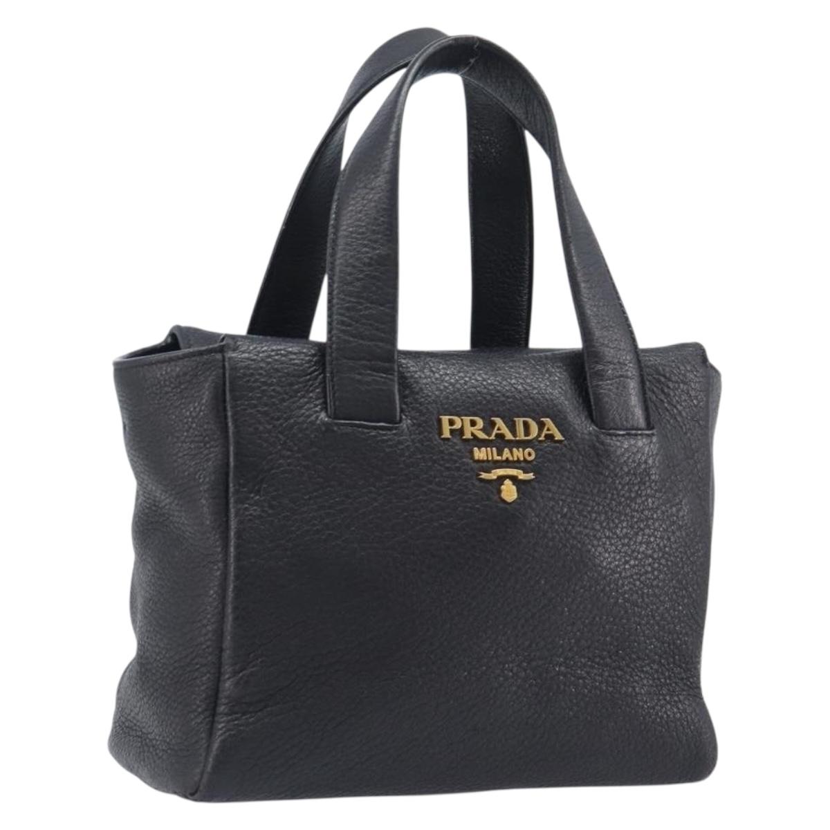 PRADA Hand Bag Vitterodino Black Gold Auth BA15918V