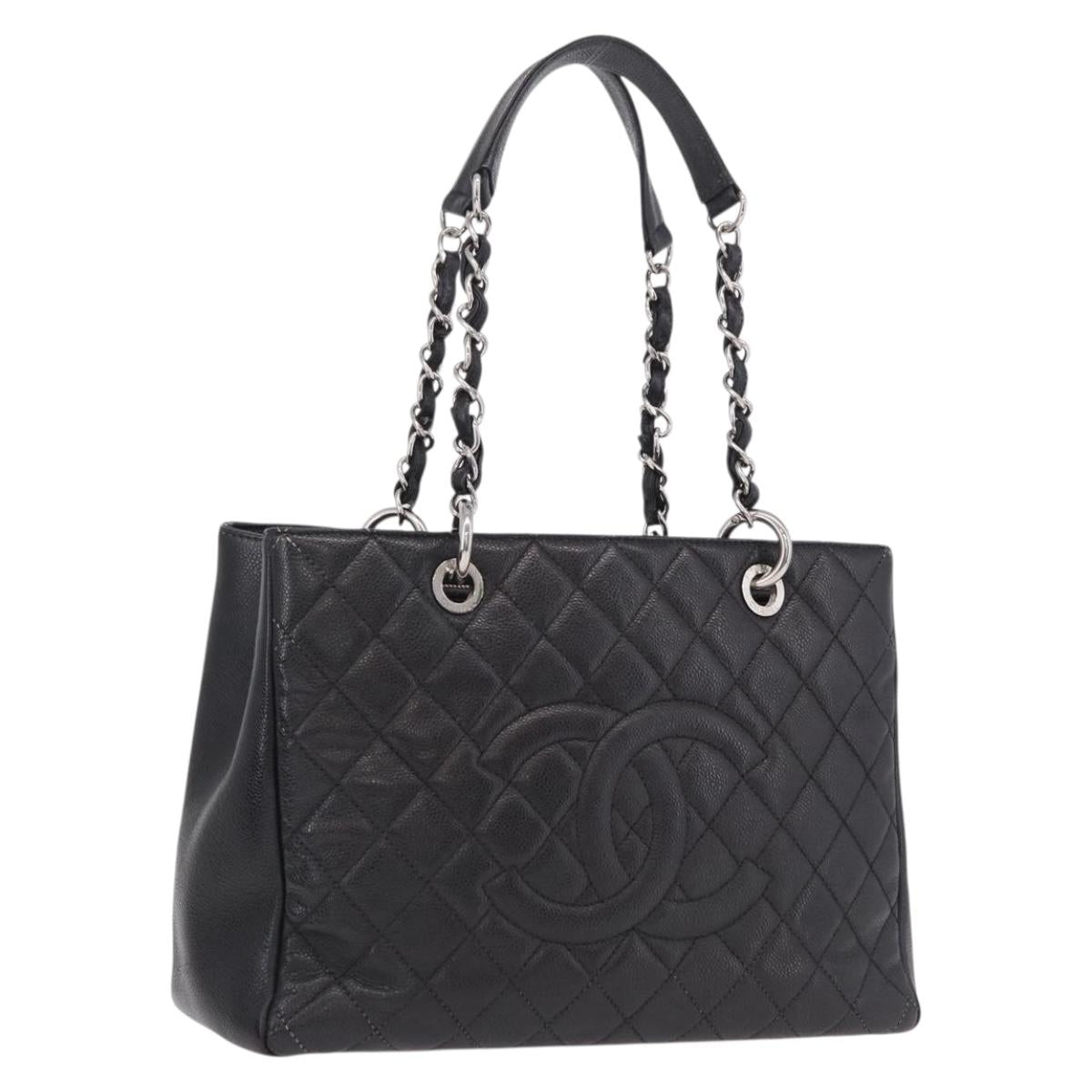 CHANEL Matelasse Chain Tote Bag Caviar Skin Black Silver CC Auth BA15924SAM