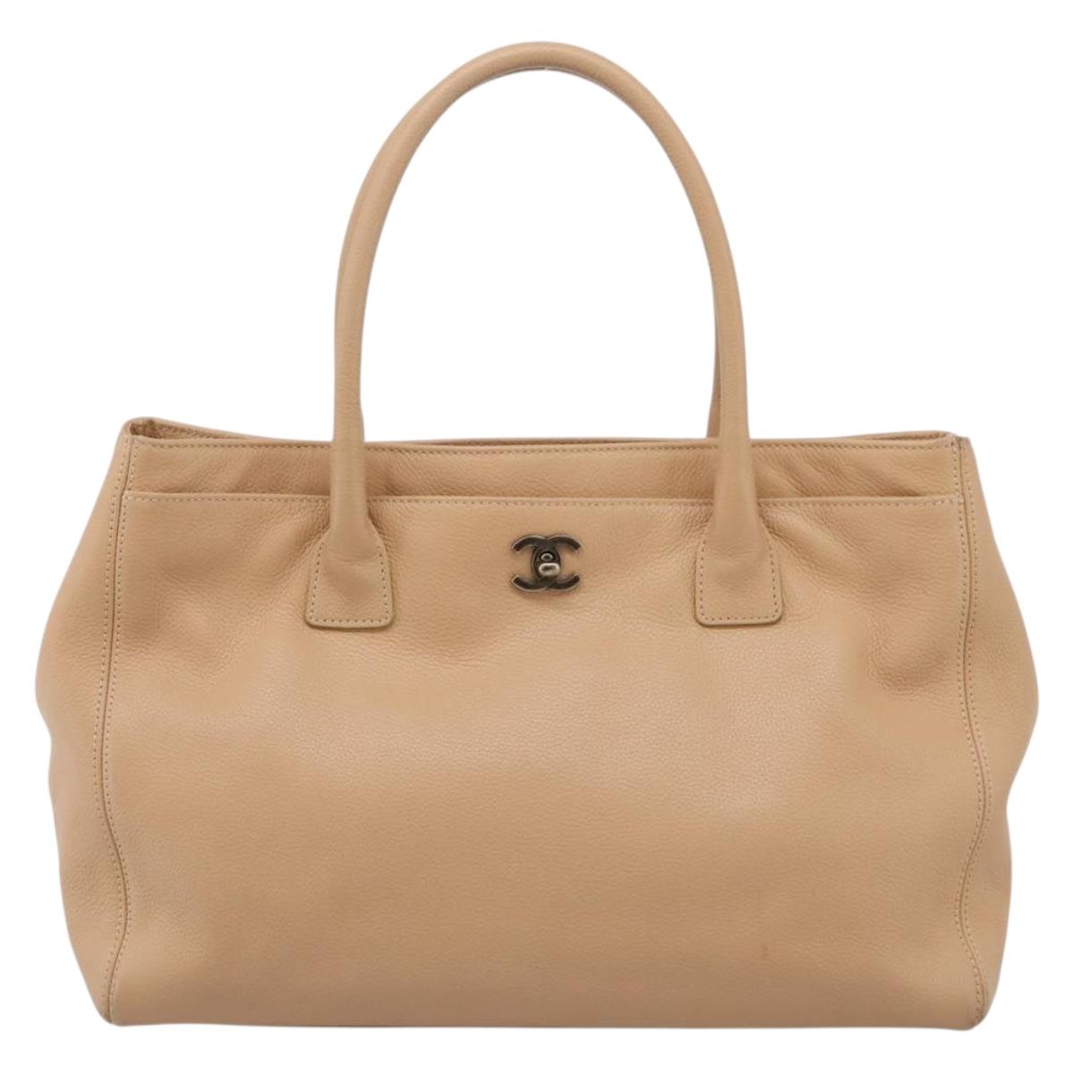 CHANEL Tote Bag Caviar Skin Beige CC Auth BA15925V