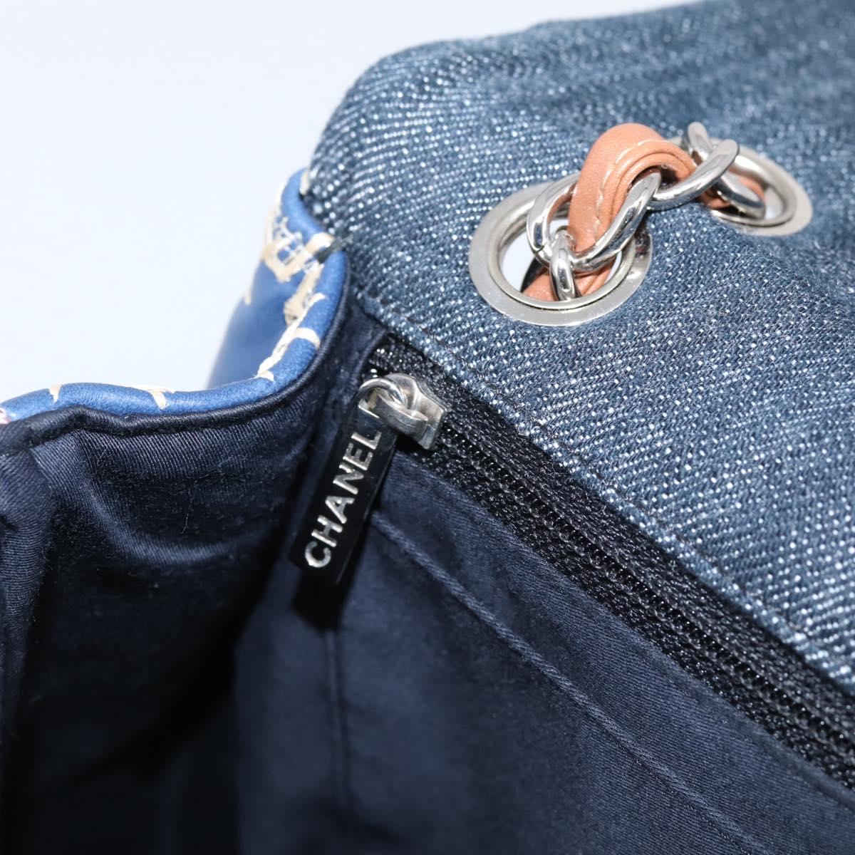 CHANEL Chain Limited Edition Patchwork Bag Denim Blue Silver CC Auth BA15927SM