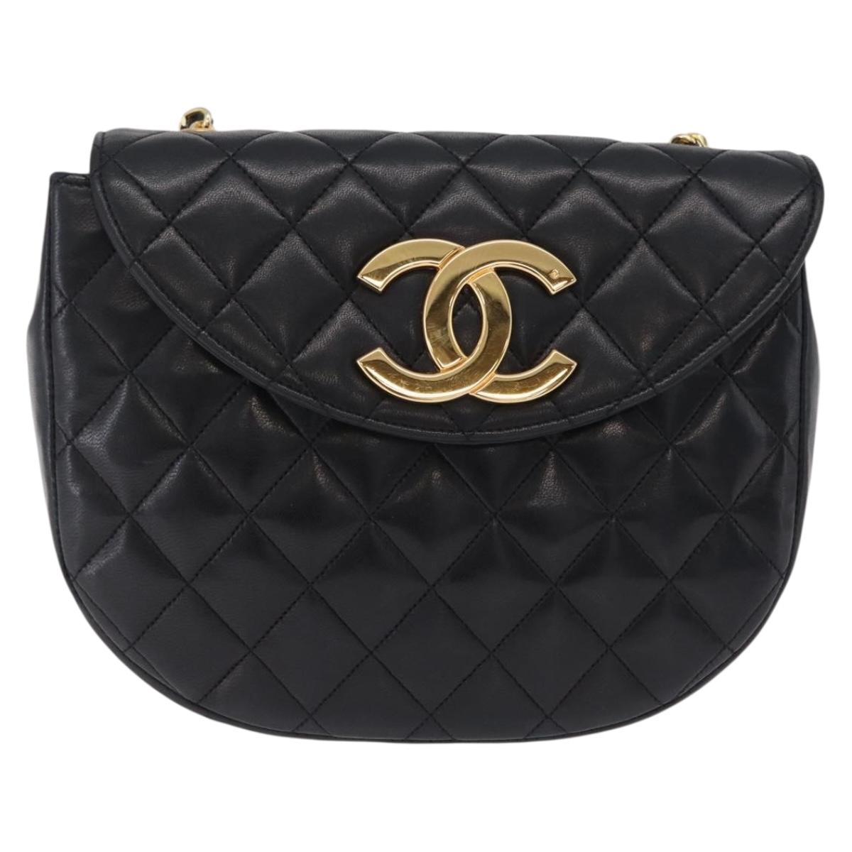 CHANEL Matelasse Chain Shoulder Bag Lamb Skin Black Gold CC Auth BA15932V