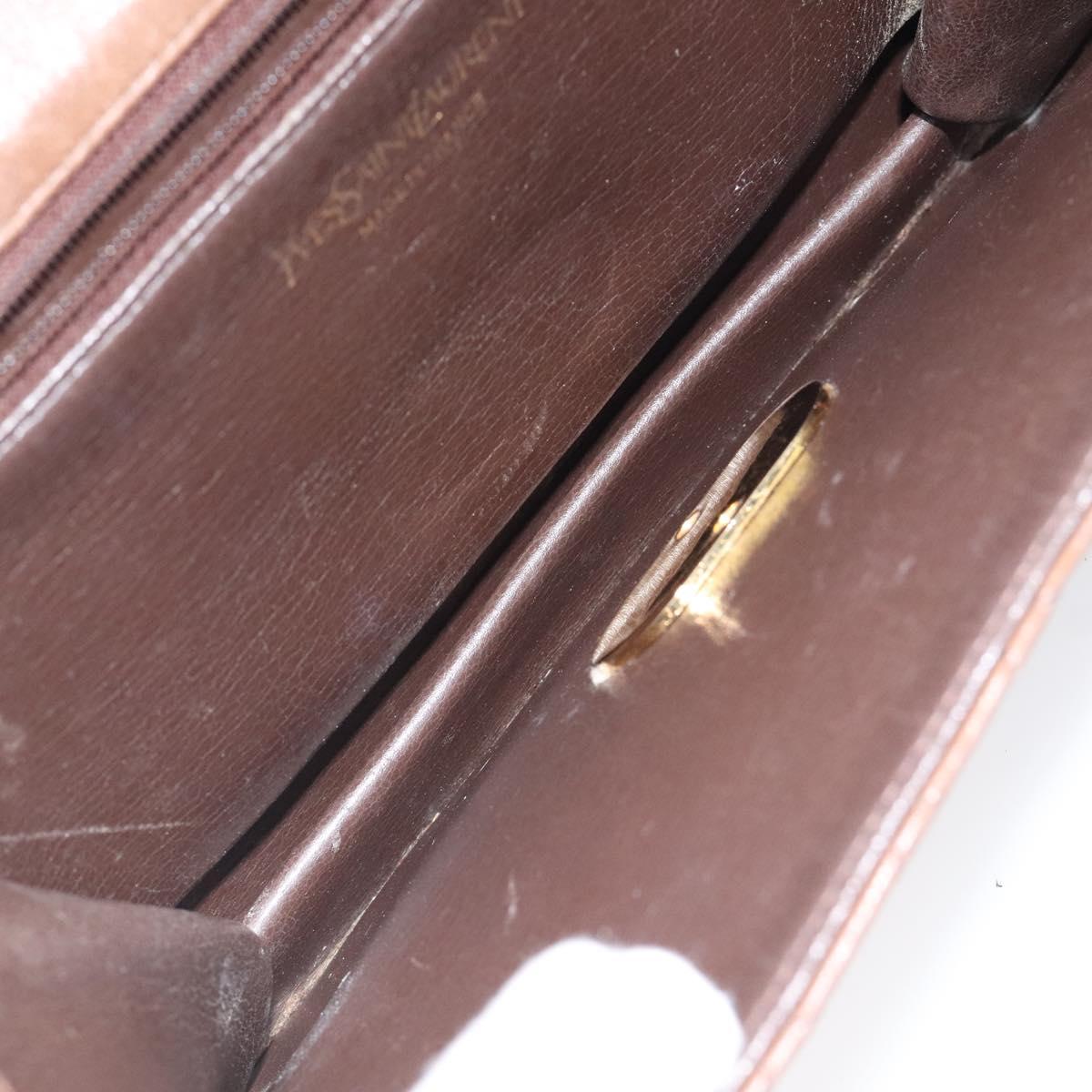 SAINT LAURENT Shoulder Bag Leather Brown Gold Auth BA1594