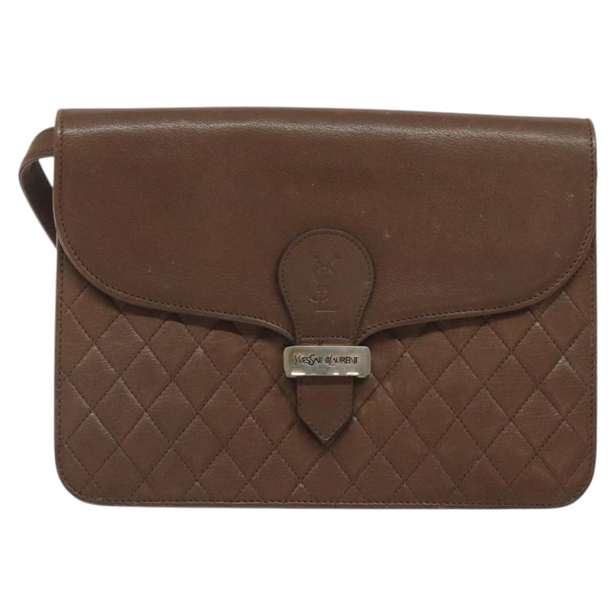 SAINT LAURENT Shoulder Bag Leather Brown Gold Auth BA1594