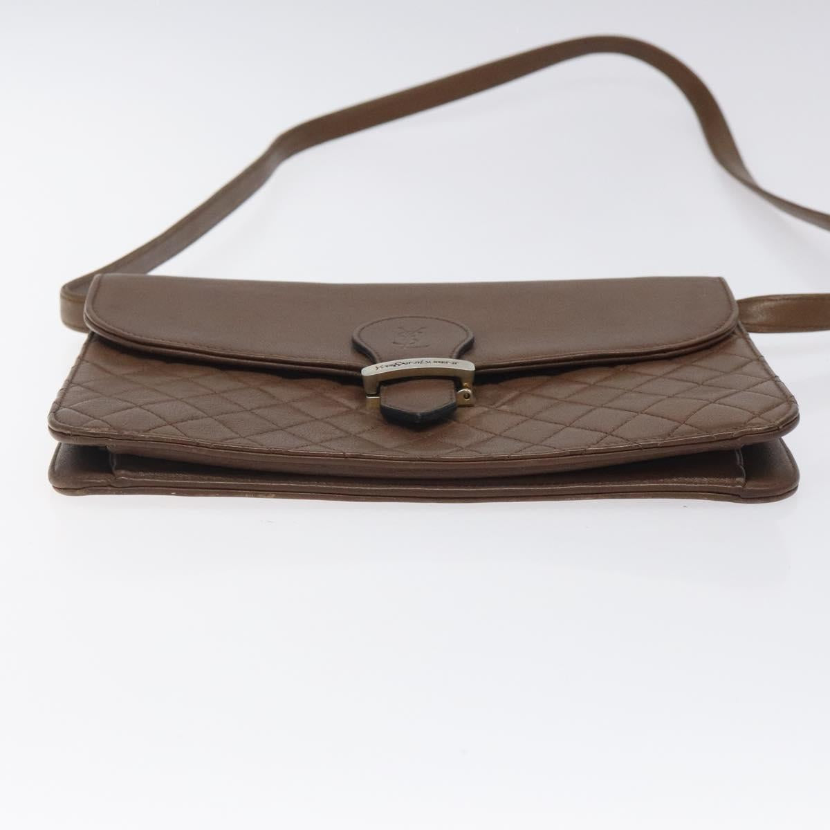 SAINT LAURENT Shoulder Bag Leather Brown Gold Auth BA1594