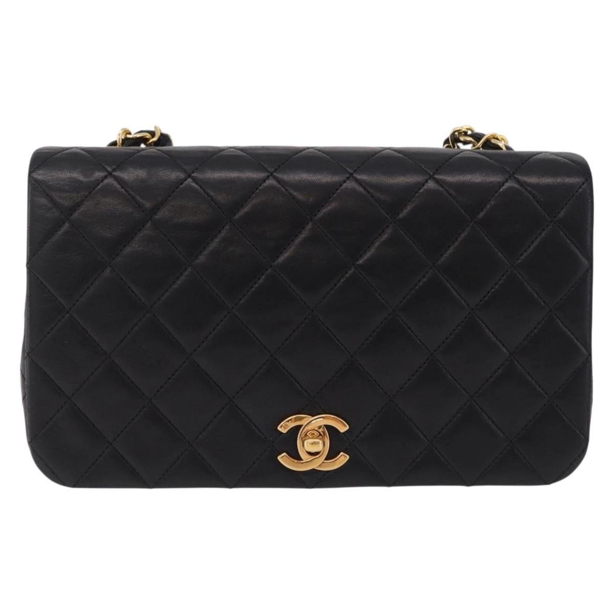 CHANEL Matelasse Chain Shoulder Bag Lamb Skin Black Gold CC Auth BA15942M