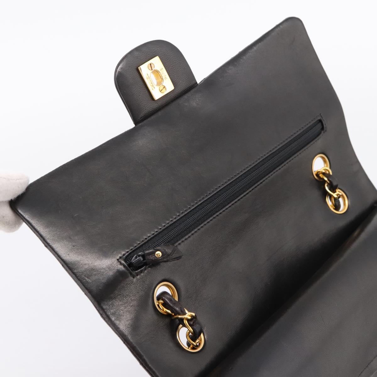 CHANEL Matelasse 25 Chain Shoulder Bag Lamb Skin Black Gold CC Auth BA15943SAM