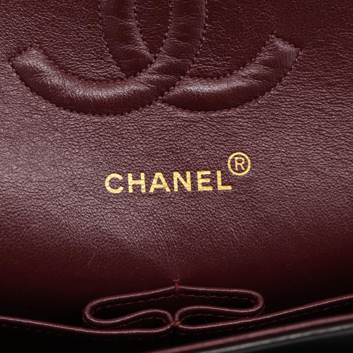 CHANEL Matelasse 25 Chain Shoulder Bag Lamb Skin Black Gold CC Auth BA15943SAM