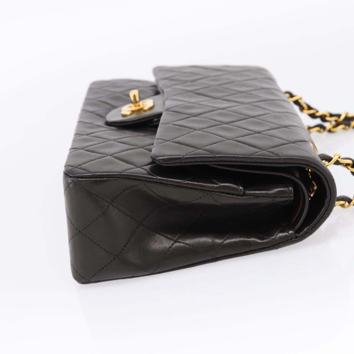 CHANEL Matelasse 25 Chain Shoulder Bag Lamb Skin Black Gold CC Auth BA15943SAM