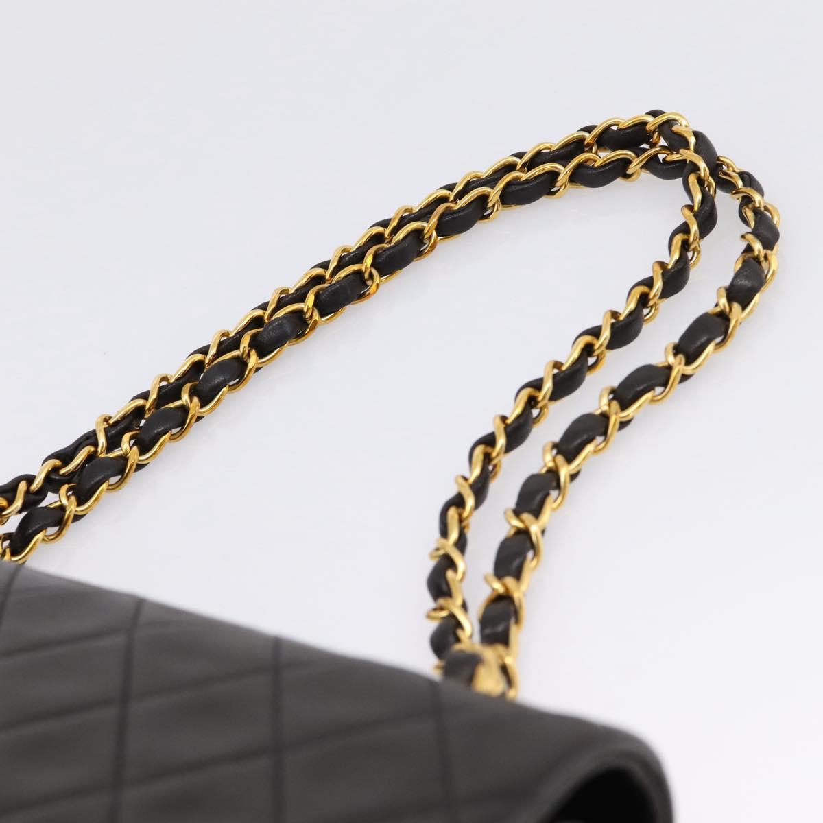 CHANEL Matelasse 25 Chain Shoulder Bag Lamb Skin Black Gold CC Auth BA15943SAM
