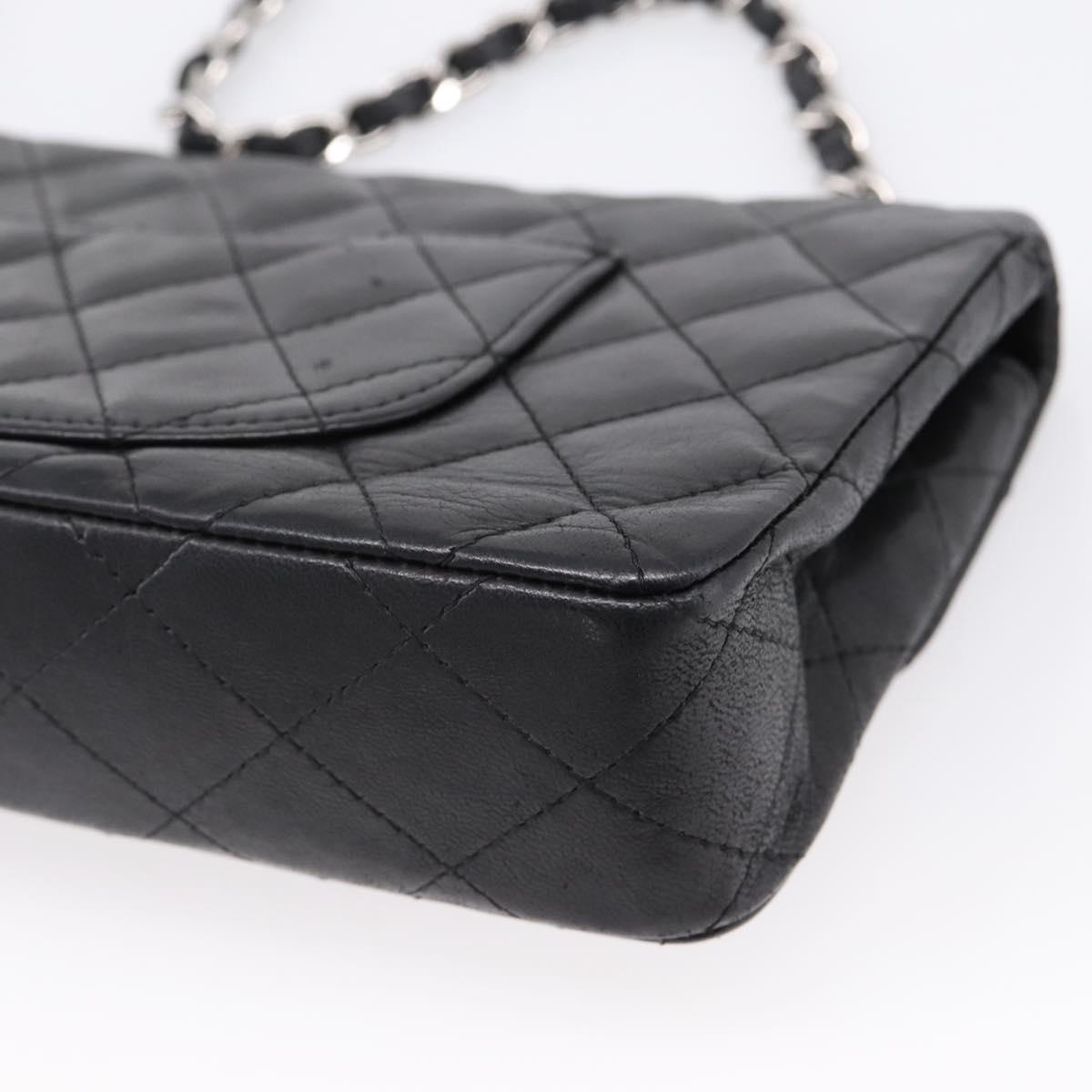 CHANEL Matelasse Chain Shoulder Bag Lamb Skin Black Silver CC Auth BA15944M