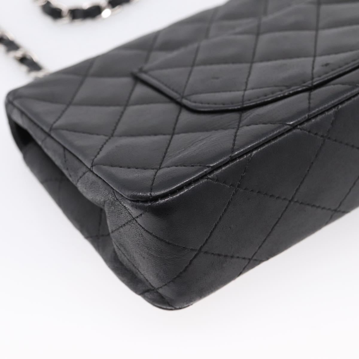 CHANEL Matelasse Chain Shoulder Bag Lamb Skin Black Silver CC Auth BA15944M