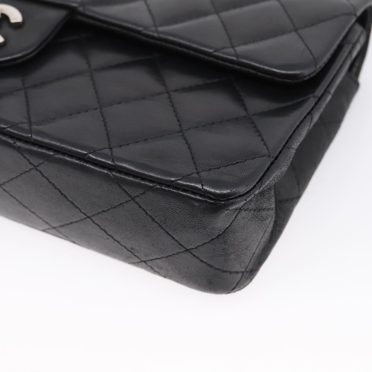 CHANEL Matelasse Chain Shoulder Bag Lamb Skin Black Silver CC Auth BA15944M