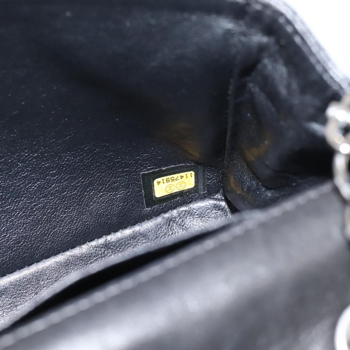 CHANEL Matelasse Chain Shoulder Bag Lamb Skin Black Silver CC Auth BA15944M