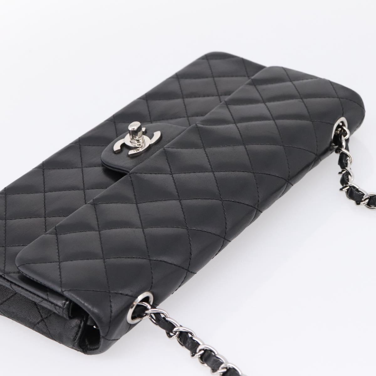 CHANEL Matelasse Chain Shoulder Bag Lamb Skin Black Silver CC Auth BA15944M