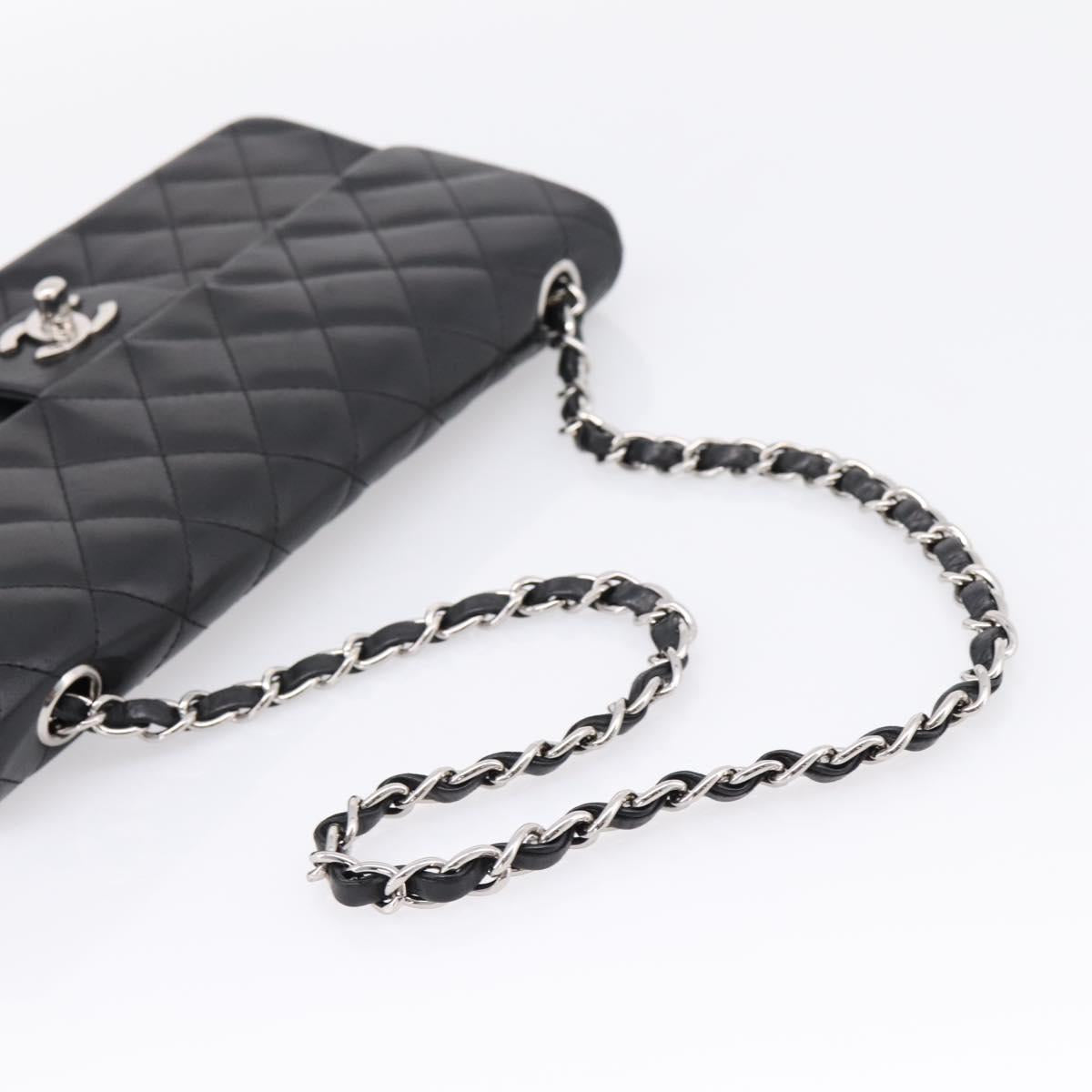 CHANEL Matelasse Chain Shoulder Bag Lamb Skin Black Silver CC Auth BA15944M