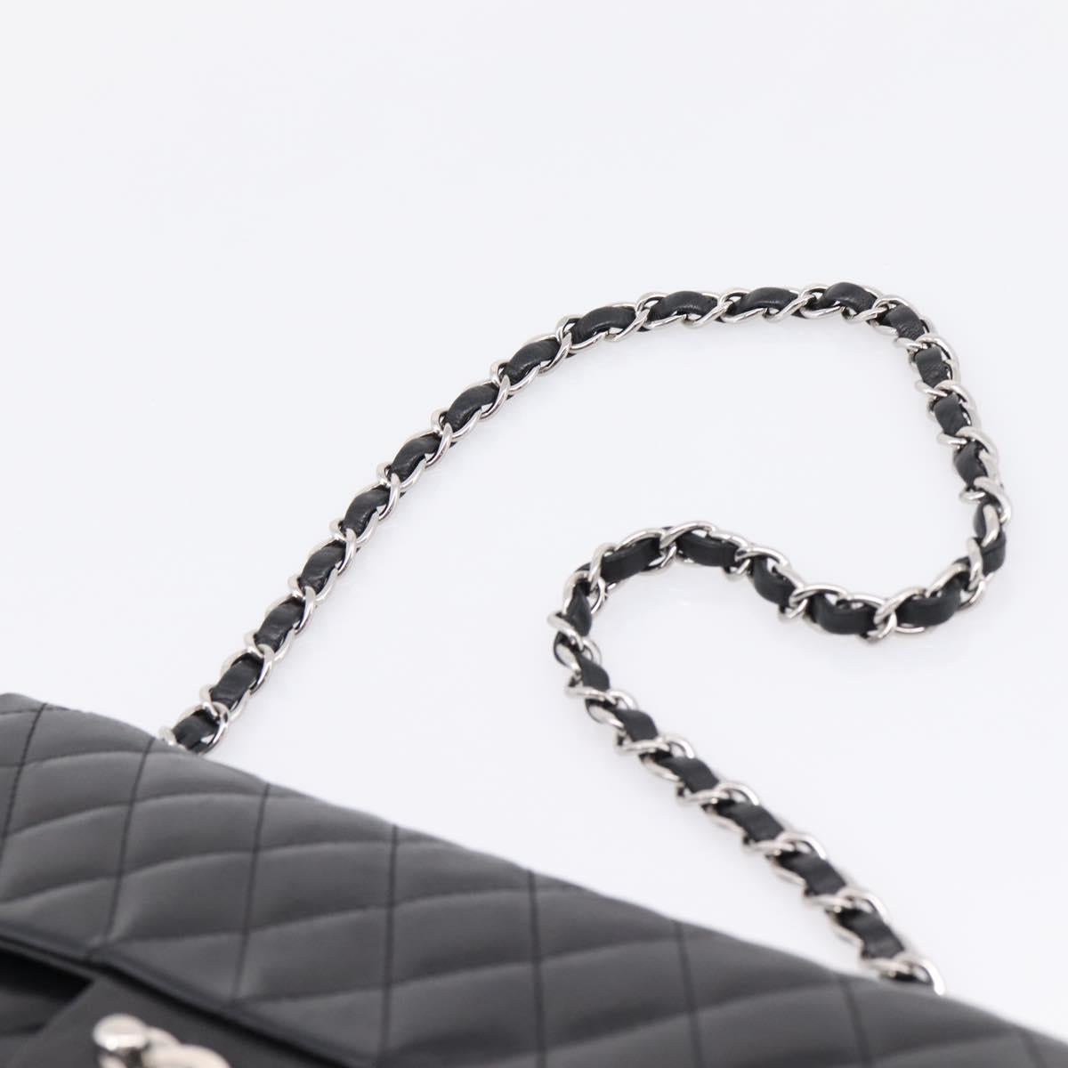 CHANEL Matelasse Chain Shoulder Bag Lamb Skin Black Silver CC Auth BA15944M