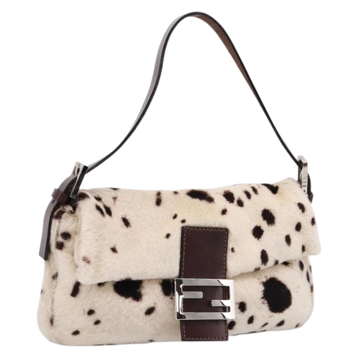 FENDI Mamma Baguette Shoulder Bag Fur Ivory Silver Auth BA15946SAM