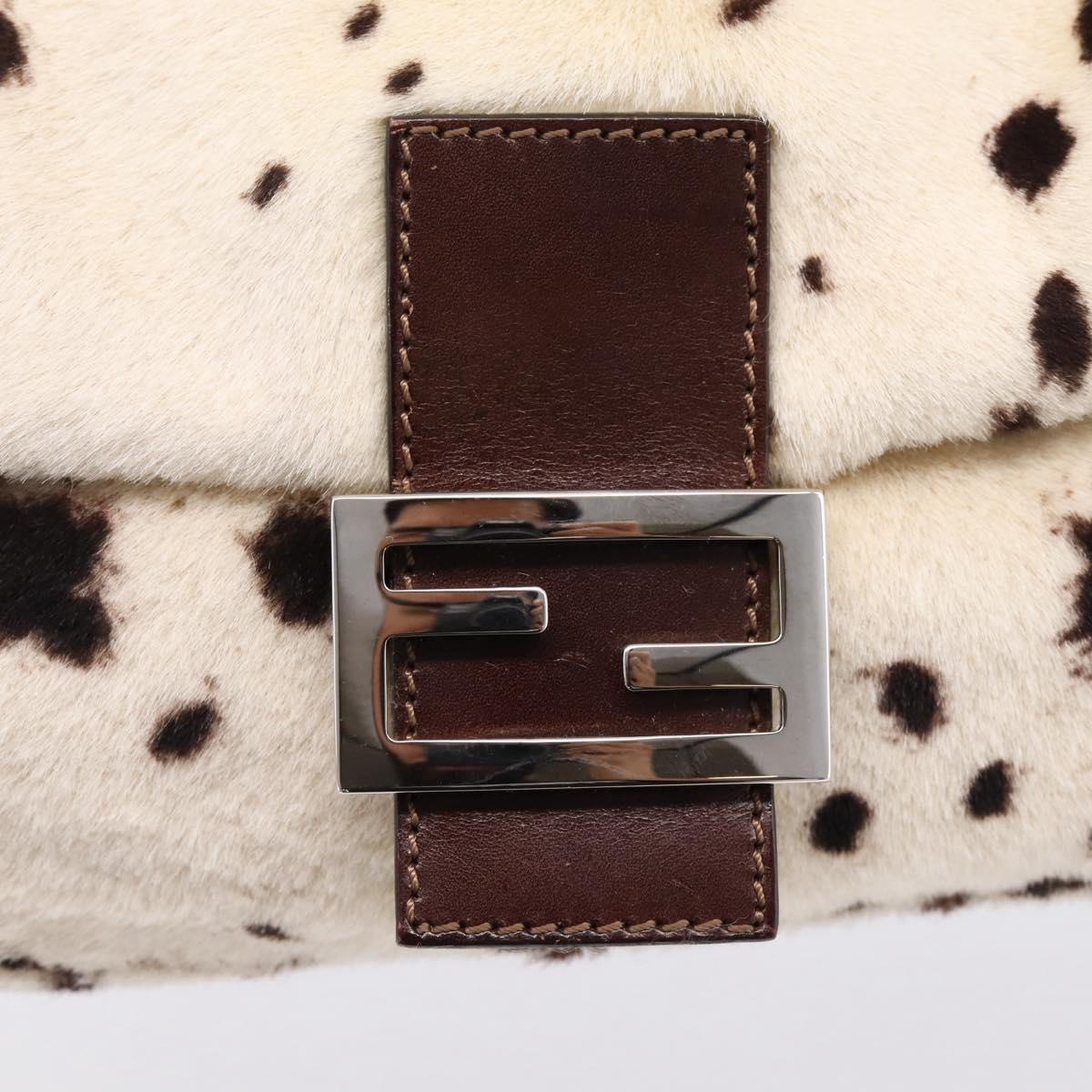FENDI Mamma Baguette Shoulder Bag Fur Ivory Silver Auth BA15946SAM