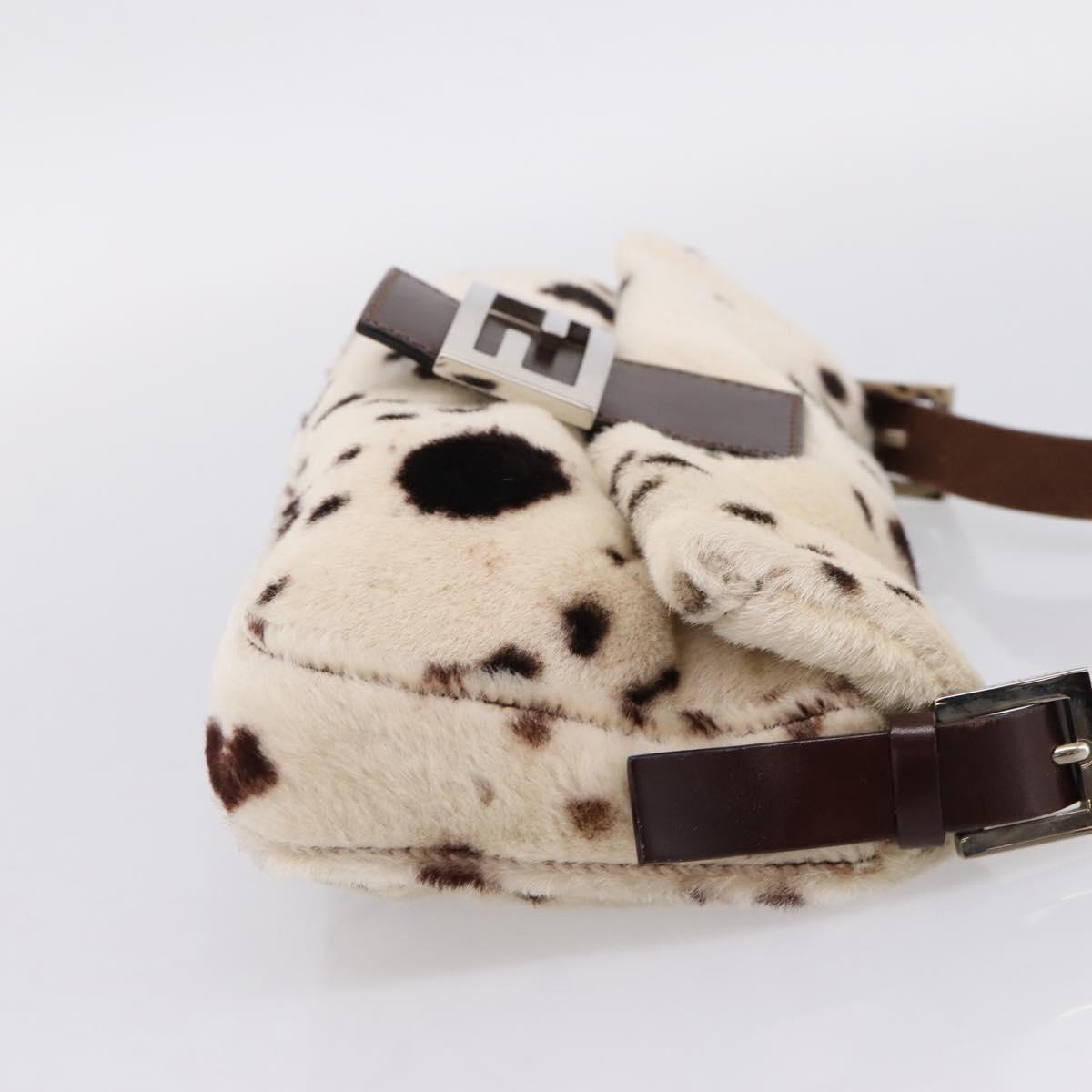 FENDI Mamma Baguette Shoulder Bag Fur Ivory Silver Auth BA15946SAM
