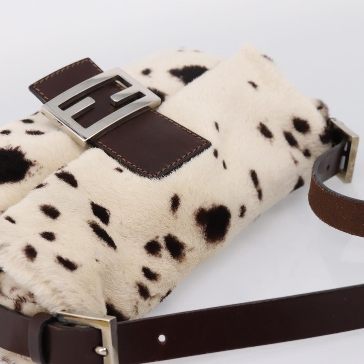 FENDI Mamma Baguette Shoulder Bag Fur Ivory Silver Auth BA15946SAM