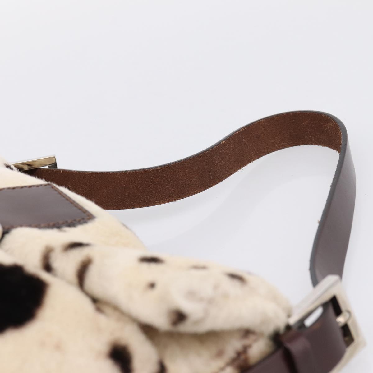 FENDI Mamma Baguette Shoulder Bag Fur Ivory Silver Auth BA15946SAM