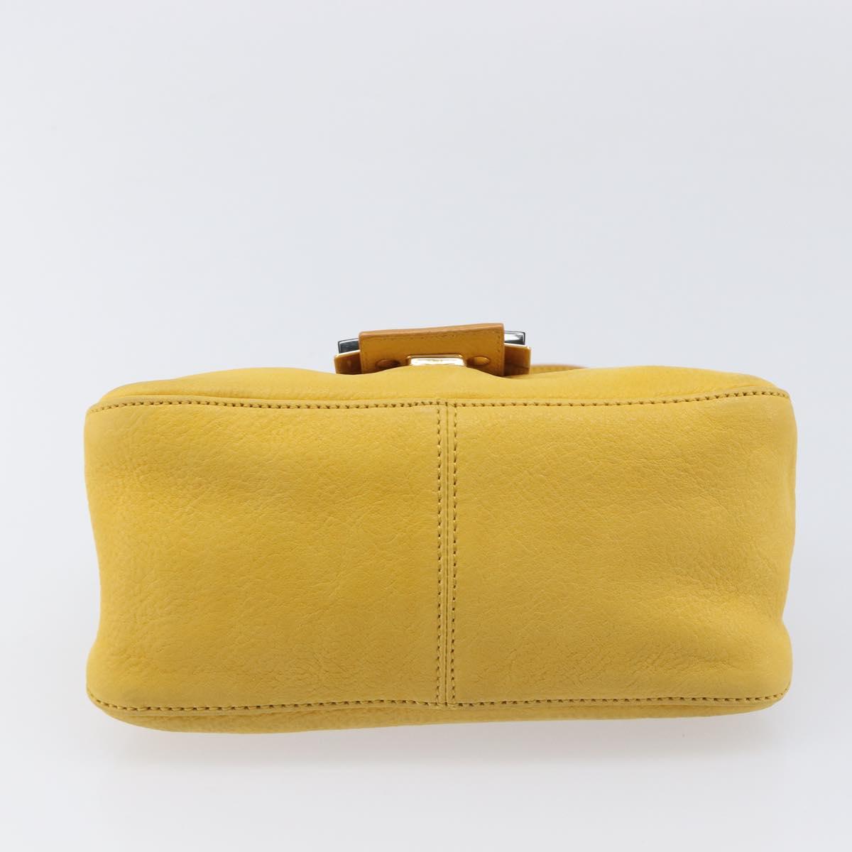 FENDI Mamma Baguette Shoulder Bag Leather Yellow Gold Auth BA15948V