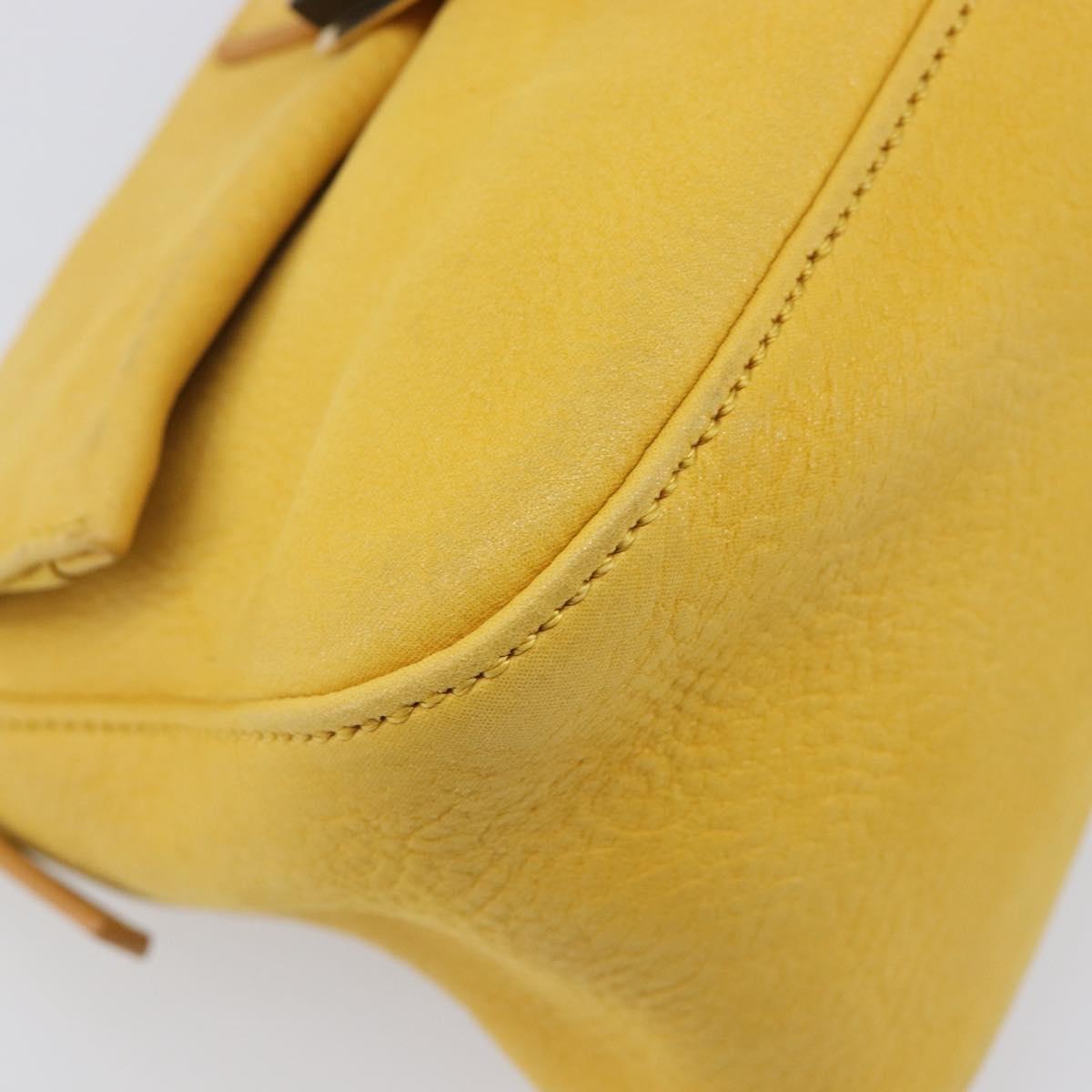 FENDI Mamma Baguette Shoulder Bag Leather Yellow Gold Auth BA15948V