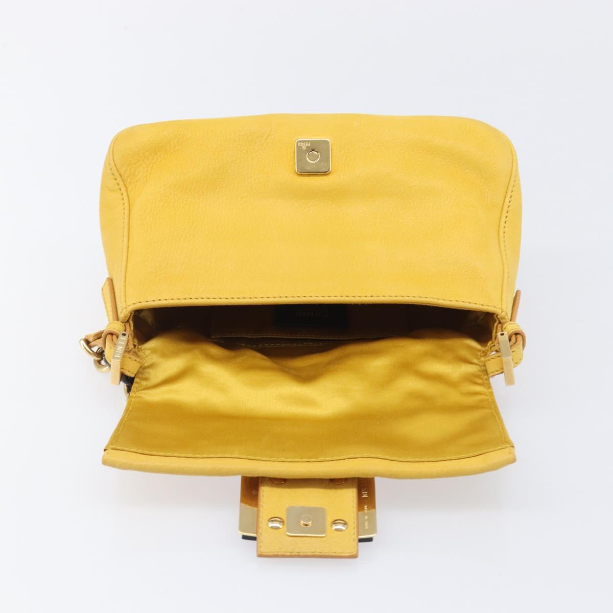 FENDI Mamma Baguette Shoulder Bag Leather Yellow Gold Auth BA15948V