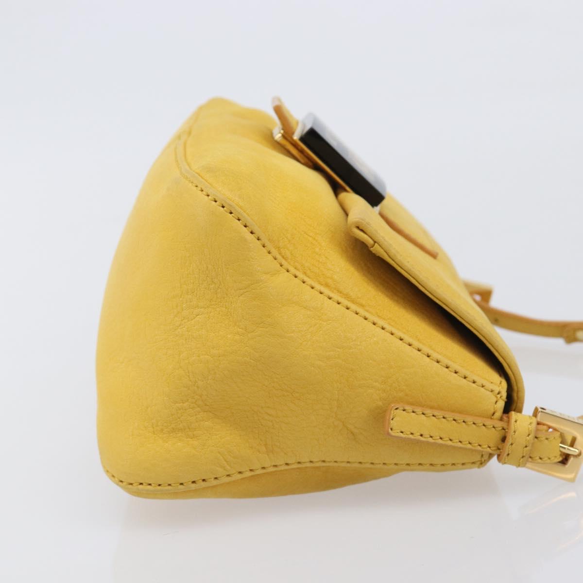 FENDI Mamma Baguette Shoulder Bag Leather Yellow Gold Auth BA15948V