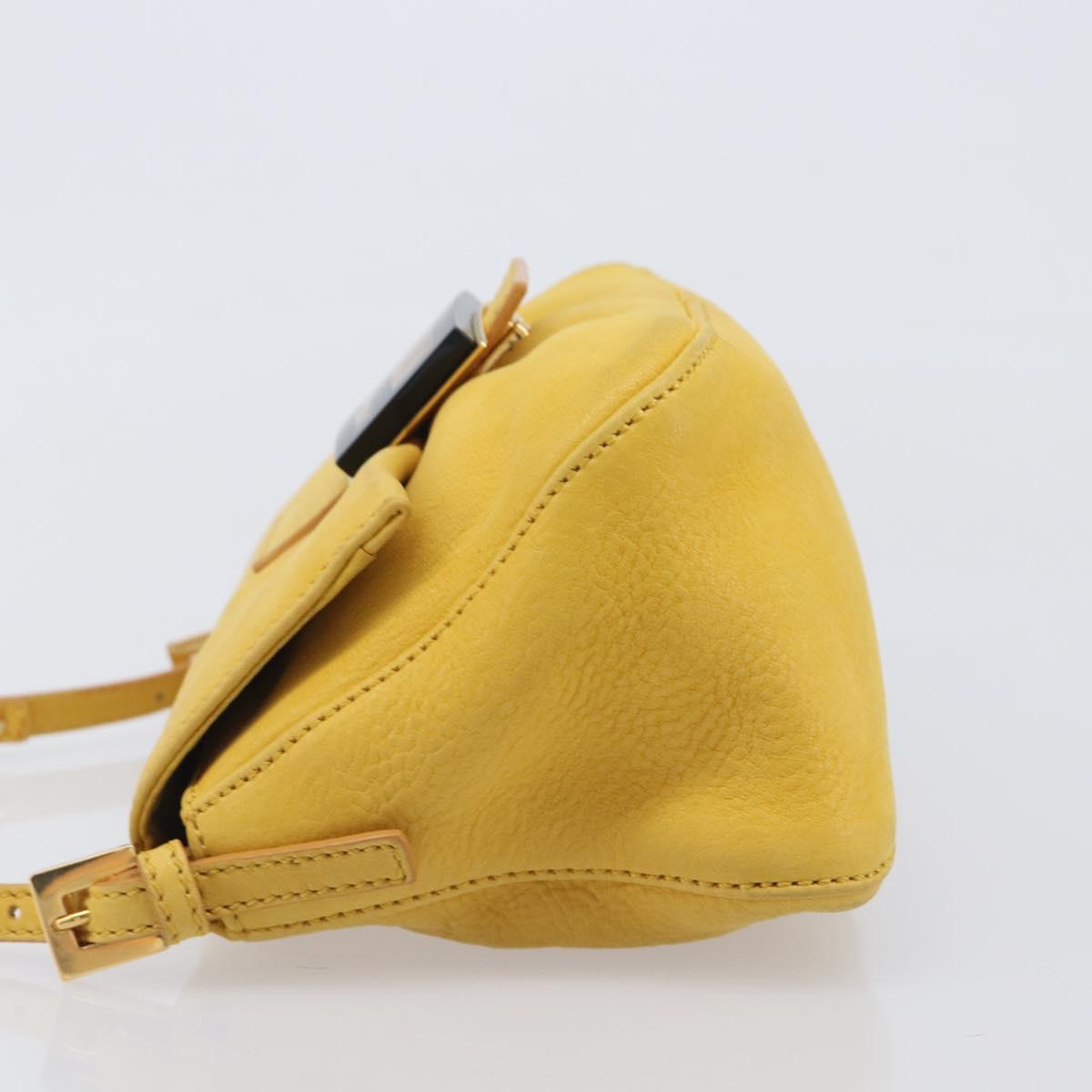 FENDI Mamma Baguette Shoulder Bag Leather Yellow Gold Auth BA15948V