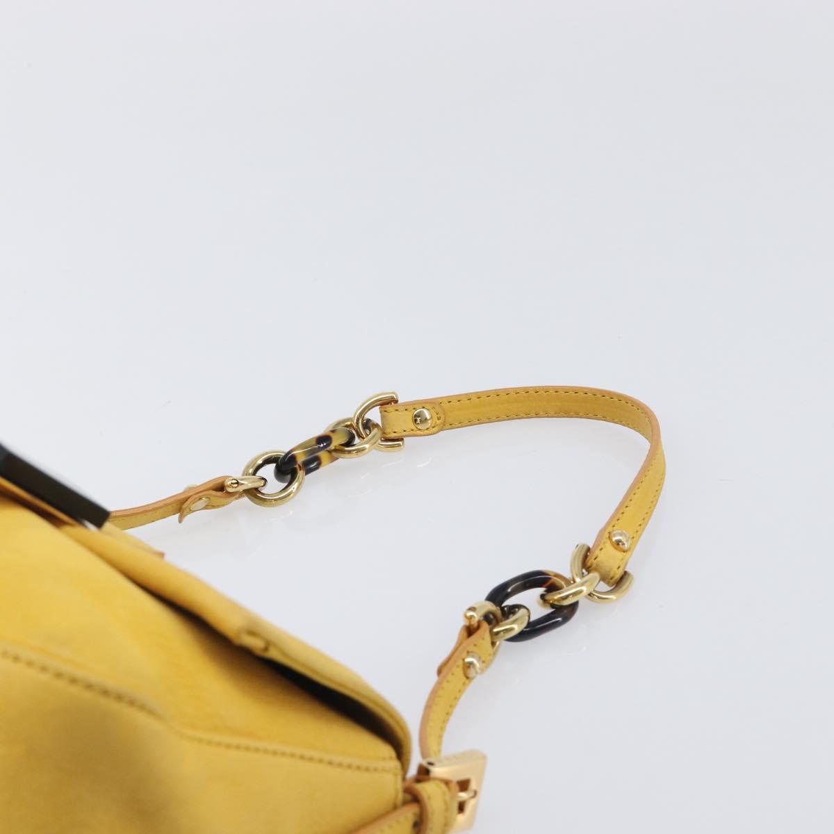 FENDI Mamma Baguette Shoulder Bag Leather Yellow Gold Auth BA15948V