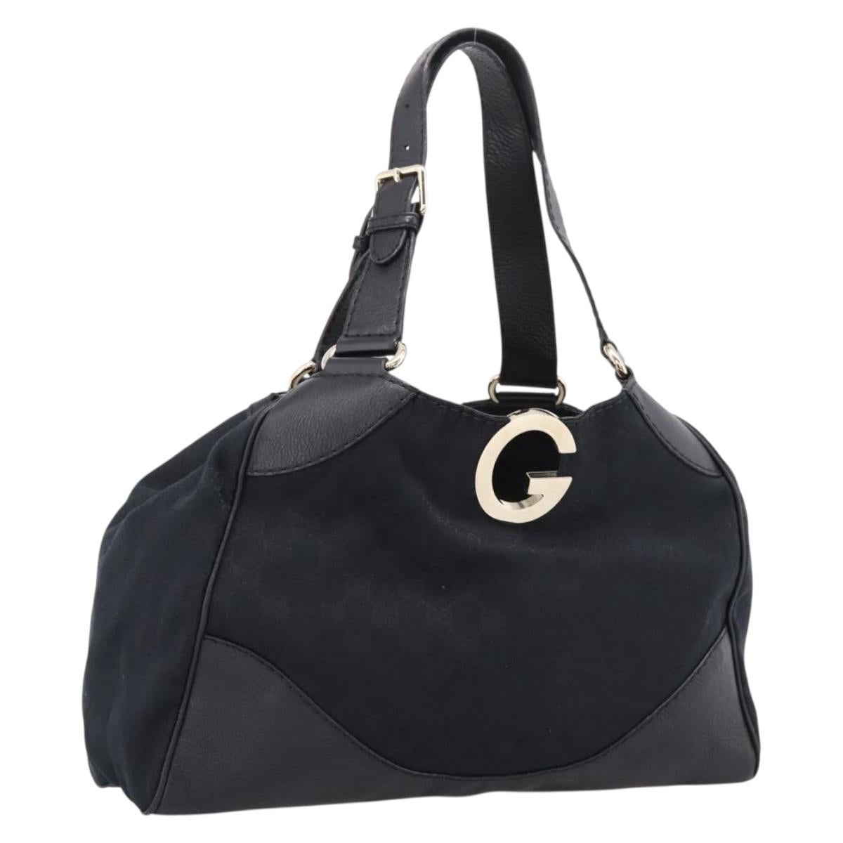 GUCCI GG Canvas Tote Bag Black Gold 223972 Auth BA15960V