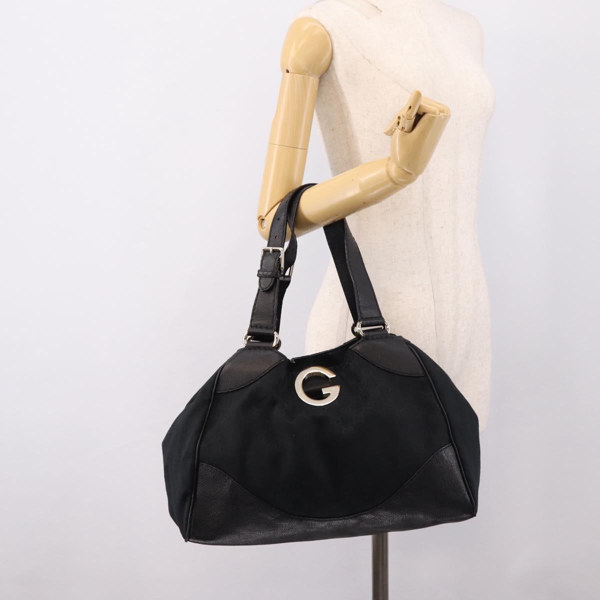 GUCCI GG Canvas Tote Bag Black Gold 223972 Auth BA15960V