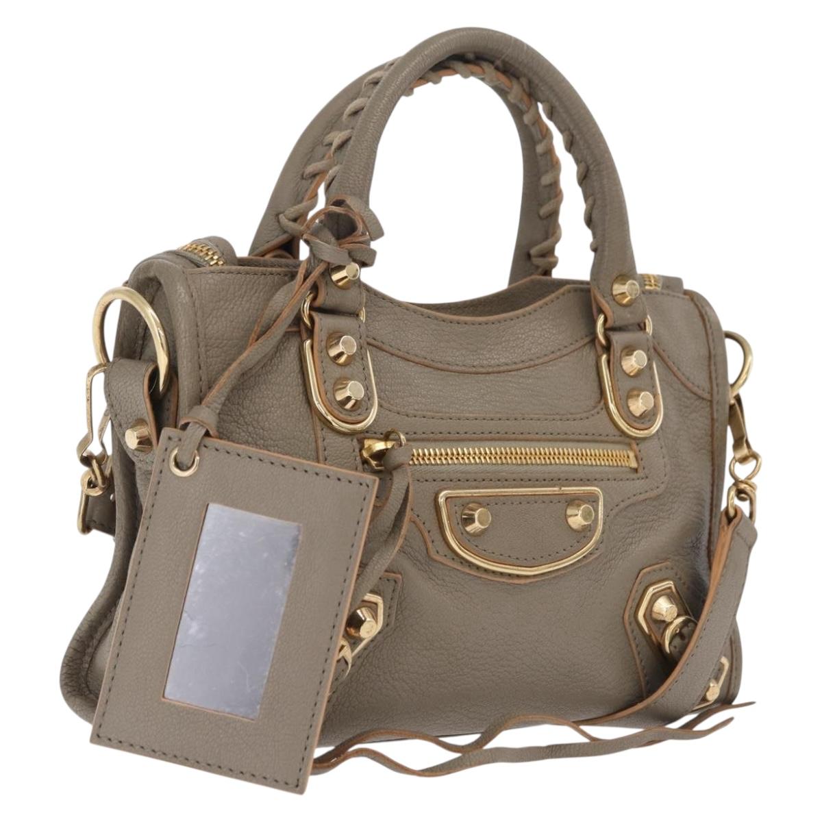 Balenciaga Classic Metal Edge Mini City Bag 2way Beige 390160 Auth BA15968M