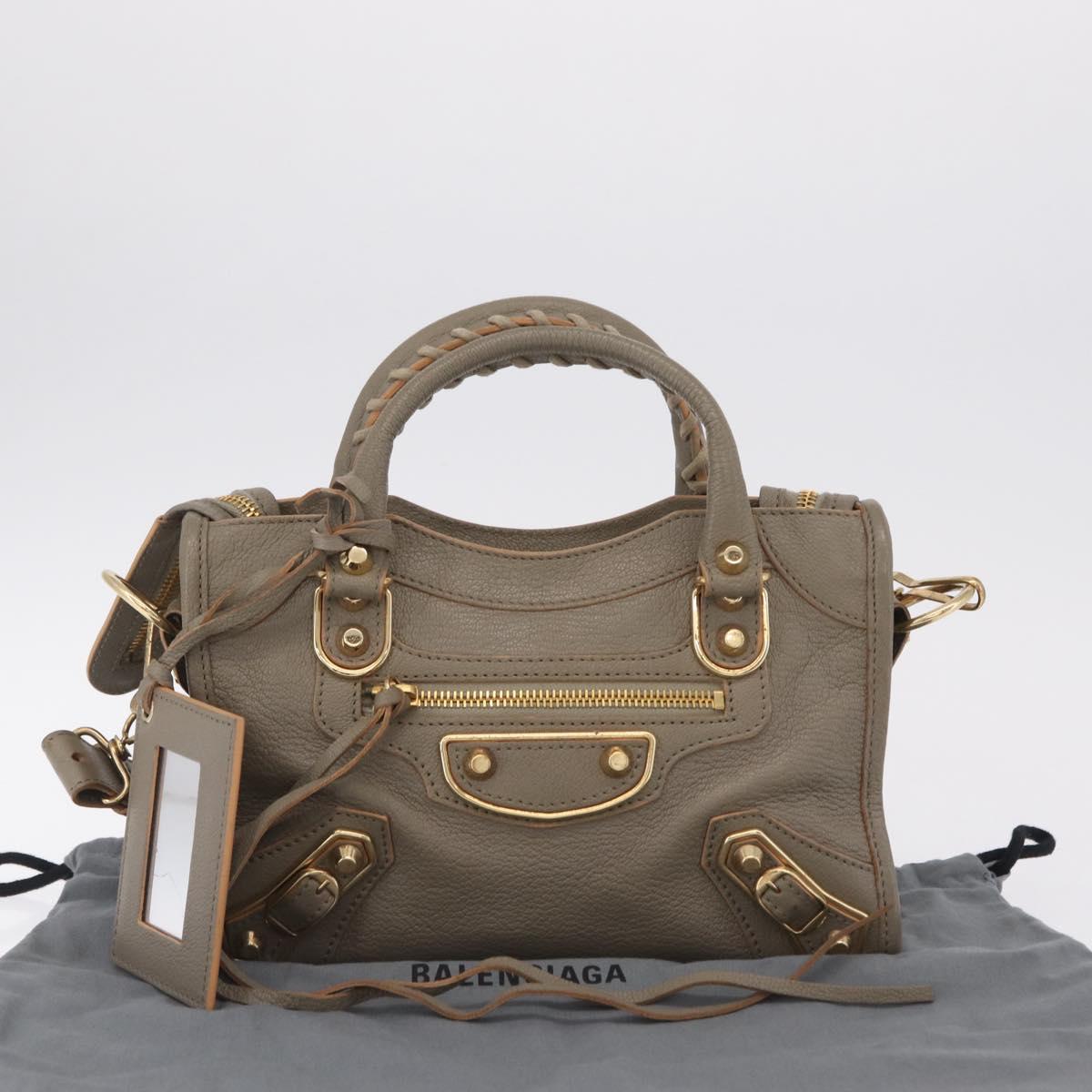 Balenciaga Classic Metal Edge Mini City Bag 2way Beige 390160 Auth BA15968M